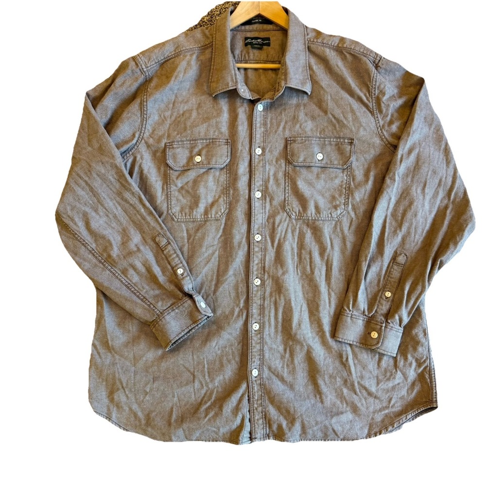 Eddie Bauer Men's classic fit button down brown work shirt, Tall 3XL